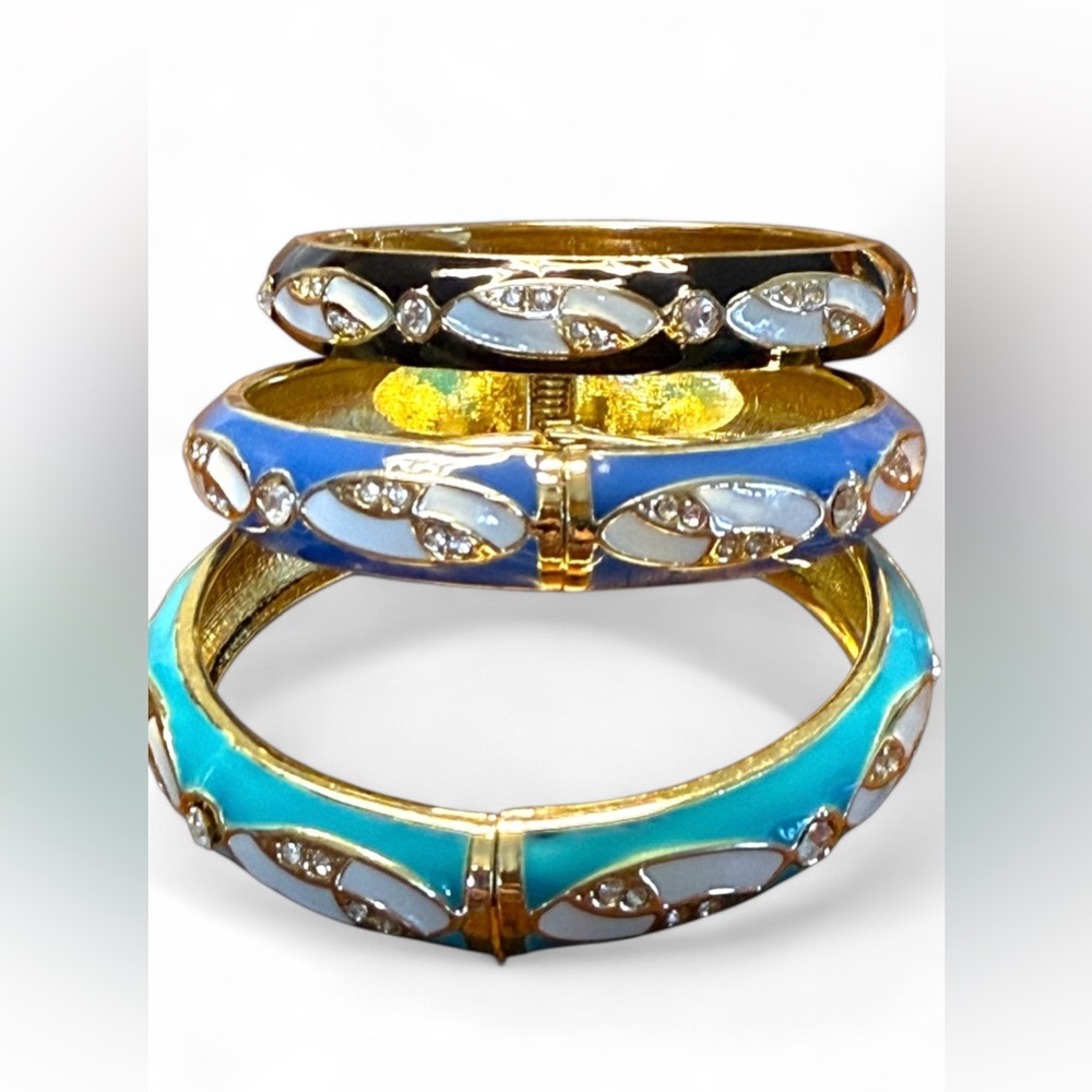 Gold Plated Black & Blue enamel Bangle Set-3pc - Picture 5 of 6